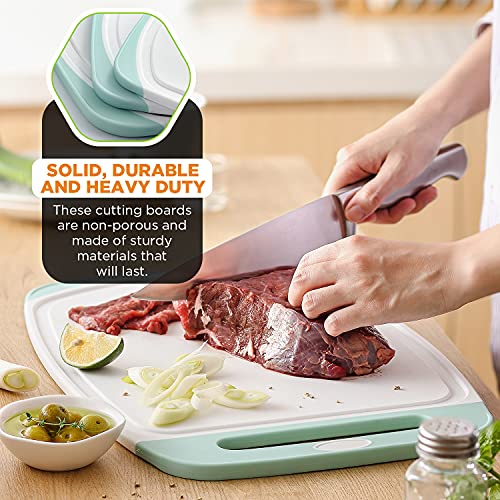 Spring Chef Professional Cutting Boards for Kitchen with Soft Grip, Deep Juice Grooves, Non-Porous Chopping Board, Dishwasher Safe, BPA Free, Set of 3, Mint