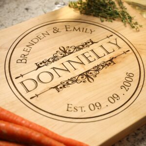 usa handmade wood cutting board laser etched with your anniversary date and names! sizes sm-xxl wedding gifts, anniversary gifts, christmas gifts, or bridal shower gifts by naked wood works