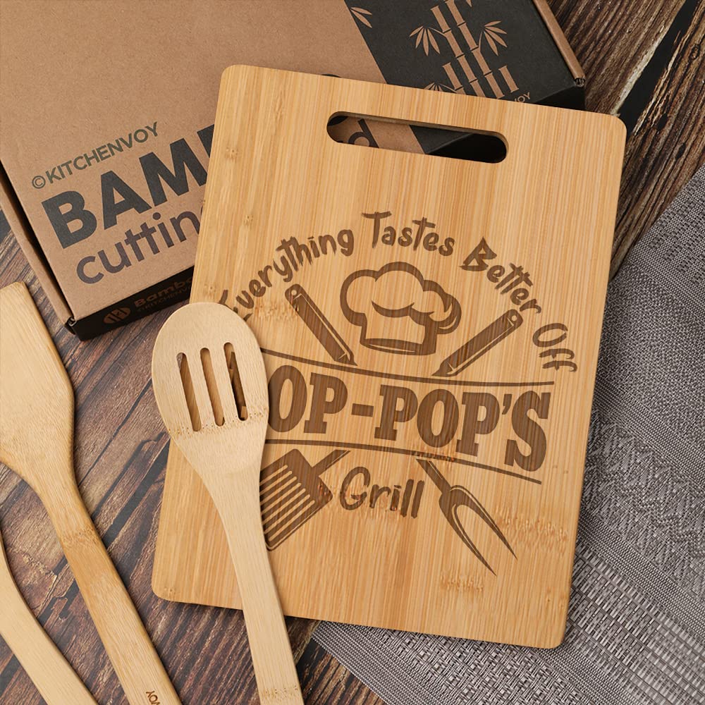 KITCHENVOY Grandpa Cutting Board - Gifts for Grandpa on Fathers Day - Pop Gifts for Grandpa from Grandkids - Grandpa Kitchen Gift for Christmas, Anniversary