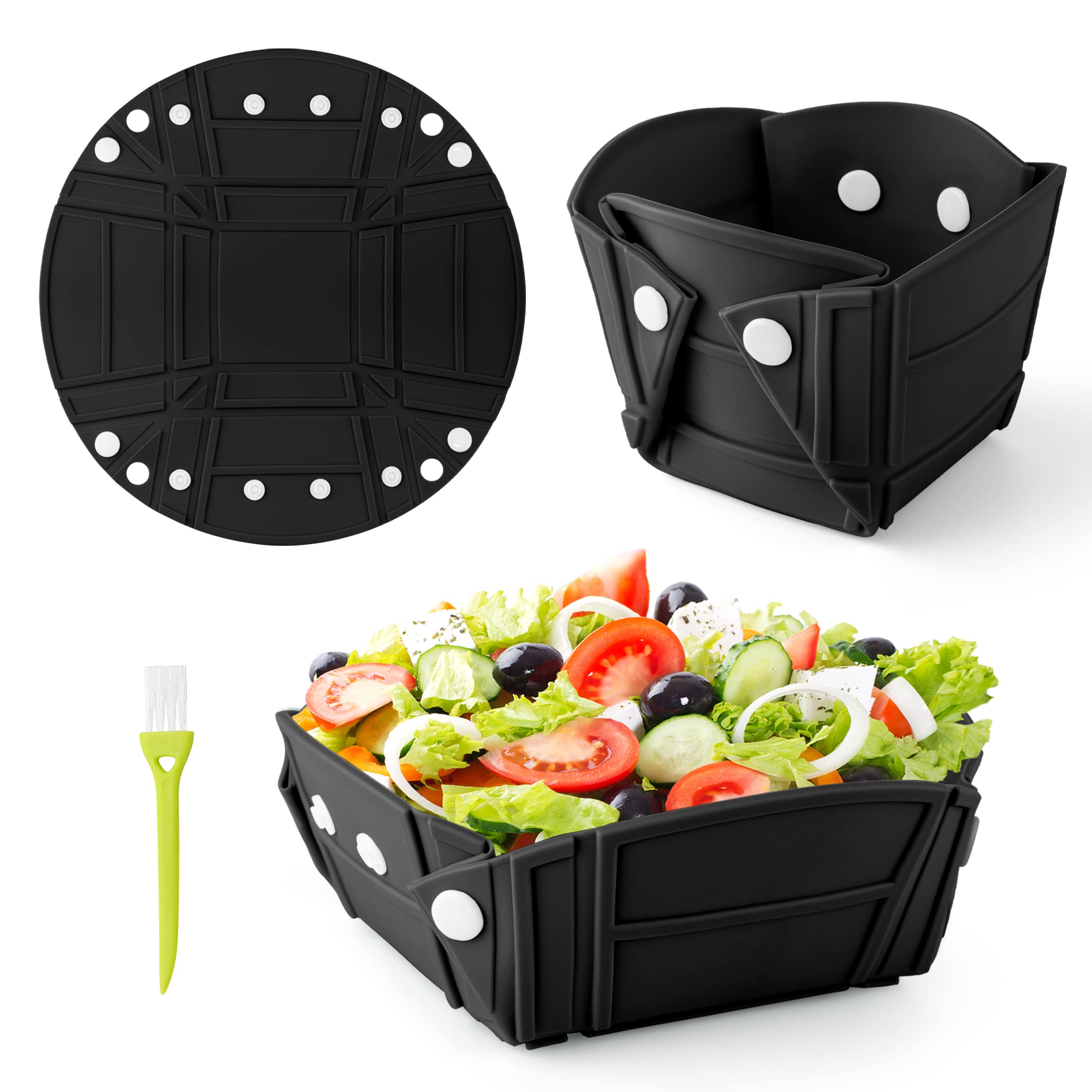 MOLOY ZOVM 28cm/ 11in Foldable Silicone Bowl and Plate Collapsible Tableware for Family and Camping (Black)