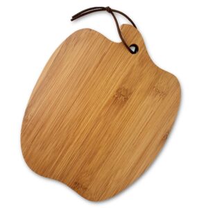farmhouse kitchen decoration apple-shaped bamboo cutting board with handle, for fruit and veggies small wooden bread board, cheese serving platter, round charcuterie board, natural bamboo, 10"x8"