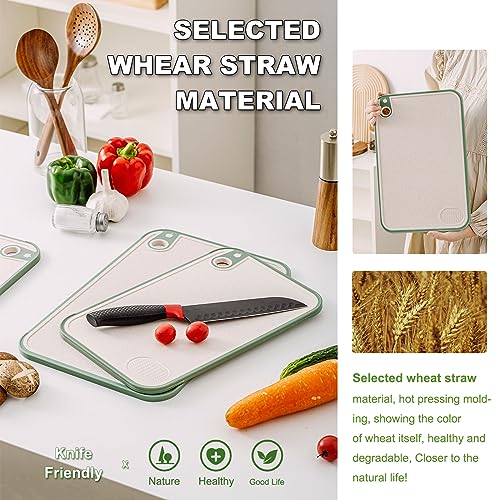 Cutting Board for Kitchen,Wheat Straw Cutting Board Set of 3,Easy Grip Handle,Thick Chopping Board for Meat,Veggy,Fruit,Food Cutting Tool Kitchen Cook Supplies,Strap Hole Easy Hanging,Dishwasher Safe