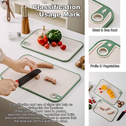 Cutting Board for Kitchen,Wheat Straw Cutting Board Set of 3,Easy Grip Handle,Thick Chopping Board for Meat,Veggy,Fruit,Food Cutting Tool Kitchen Cook Supplies,Strap Hole Easy Hanging,Dishwasher Safe