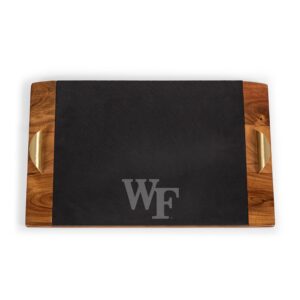 picnic time ncaa wake forest demon deacons covina acacia and slate serving tray, charcuterie board set, (acacia wood & slate black with gold accents)