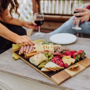 PICNIC TIME NCAA Wake Forest Demon Deacons Covina Acacia and Slate Serving Tray, Charcuterie Board Set, (Acacia Wood & Slate Black with Gold Accents)