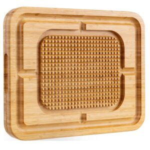 eletecpro turkey cutting board with grid grip, large 17x13x1.5 inch bamboo steak carving board, thick butcher block reversible with deep juice drip grooves, thick serving tray,natural