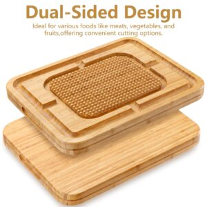 eletecpro Turkey Cutting Board with Grid Grip, Large 17x13x1.5 Inch Bamboo Steak Carving Board, Thick Butcher Block Reversible with Deep Juice Drip Grooves, Thick Serving Tray,Natural