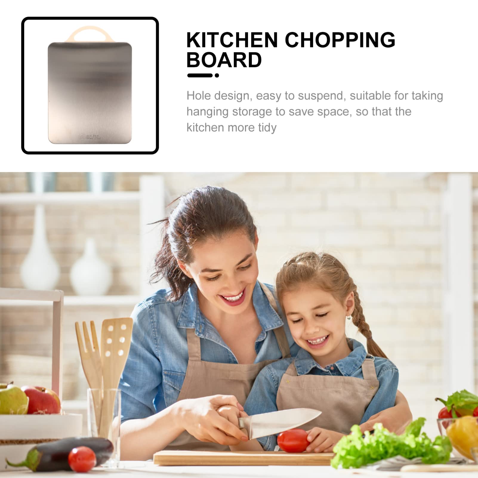 LIFKOME Double Sided Chopping Board, 304 Stainless Steel Cutting Board with Easy Grip Handle Kitchen Gadget Utensil for Home Picnic Dishwasher Safe