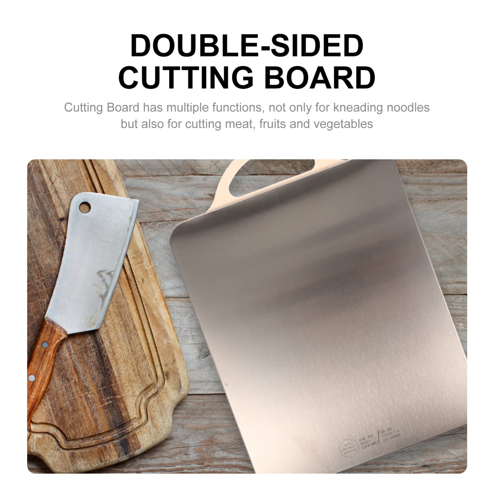 LIFKOME Double Sided Chopping Board, 304 Stainless Steel Cutting Board with Easy Grip Handle Kitchen Gadget Utensil for Home Picnic Dishwasher Safe