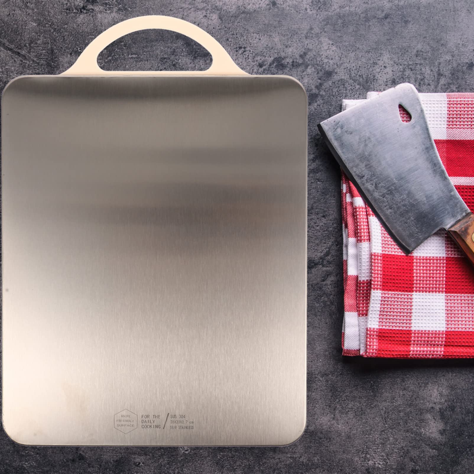 LIFKOME Double Sided Chopping Board, 304 Stainless Steel Cutting Board with Easy Grip Handle Kitchen Gadget Utensil for Home Picnic Dishwasher Safe