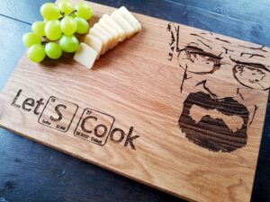 algis crafts | let's cook - cutting board | 12x8" oak wood chopping board | wedding, anniversary, housewarming gift, first home gift | handmade birthday gift | laser engraved cutting board