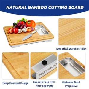 DOBADN Bamboo Cutting Board for Kitchen Meal Prep & Serving - Wood Chopping Board Cheese Charcuterie Chopping Block with Stainless Steel Container, Juice Grooves and Non-Slip Support Feet 16.5"x12.5"