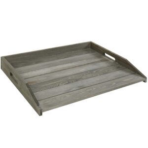 MyGift Vintage Gray Solid Wood Jumbo Sized Stove Top Cover and Countertop Tray/Noodle Board with Cutout Handles