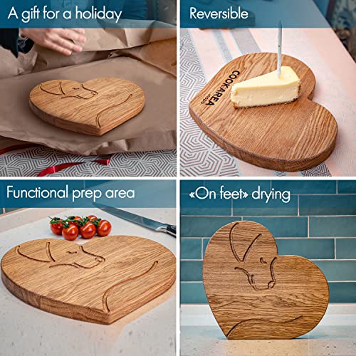 COOKAREA inspo, Heart Dog Premium Oak Cutting Board for Kitchen, Reversible, Serving board for Charcuterie, Vegetables and Meat, 11" x 9" x 1" (Oak, Natural)