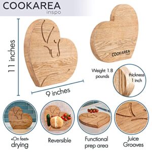 COOKAREA inspo, Heart Dog Premium Oak Cutting Board for Kitchen, Reversible, Serving board for Charcuterie, Vegetables and Meat, 11" x 9" x 1" (Oak, Natural)