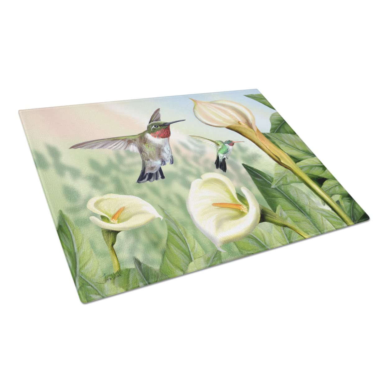 Caroline's Treasures PTW2058LCB Lily and the Hummingbirds Glass Cutting Board Large Decorative Tempered Glass Kitchen Cutting and Serving Board Large Size Chopping Board