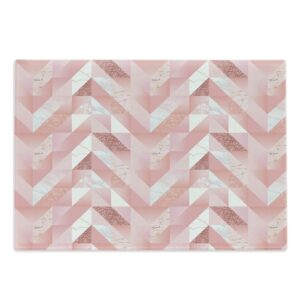 ambesonne geometric cutting board, modern feminine pattern with various ornaments marble pastel print, decorative tempered glass cutting and serving board, large size, pink rose