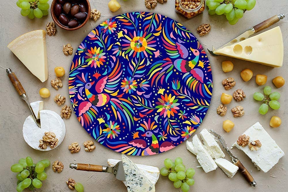 HASTA LA RAIZ | Mexican Handmade Cheese Board covered with resin. Ideal for Charcuterie Platter & Serving Tray. Model: Blue Tenango.