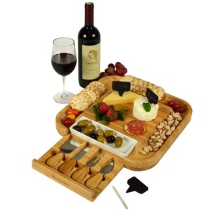 Custom Personalized Engraved Bamboo Cutting Board for Cheese & Charcuterie with Ceramic Dish, Knife Set & Cheese Markers -by Picnic at Ascot USA