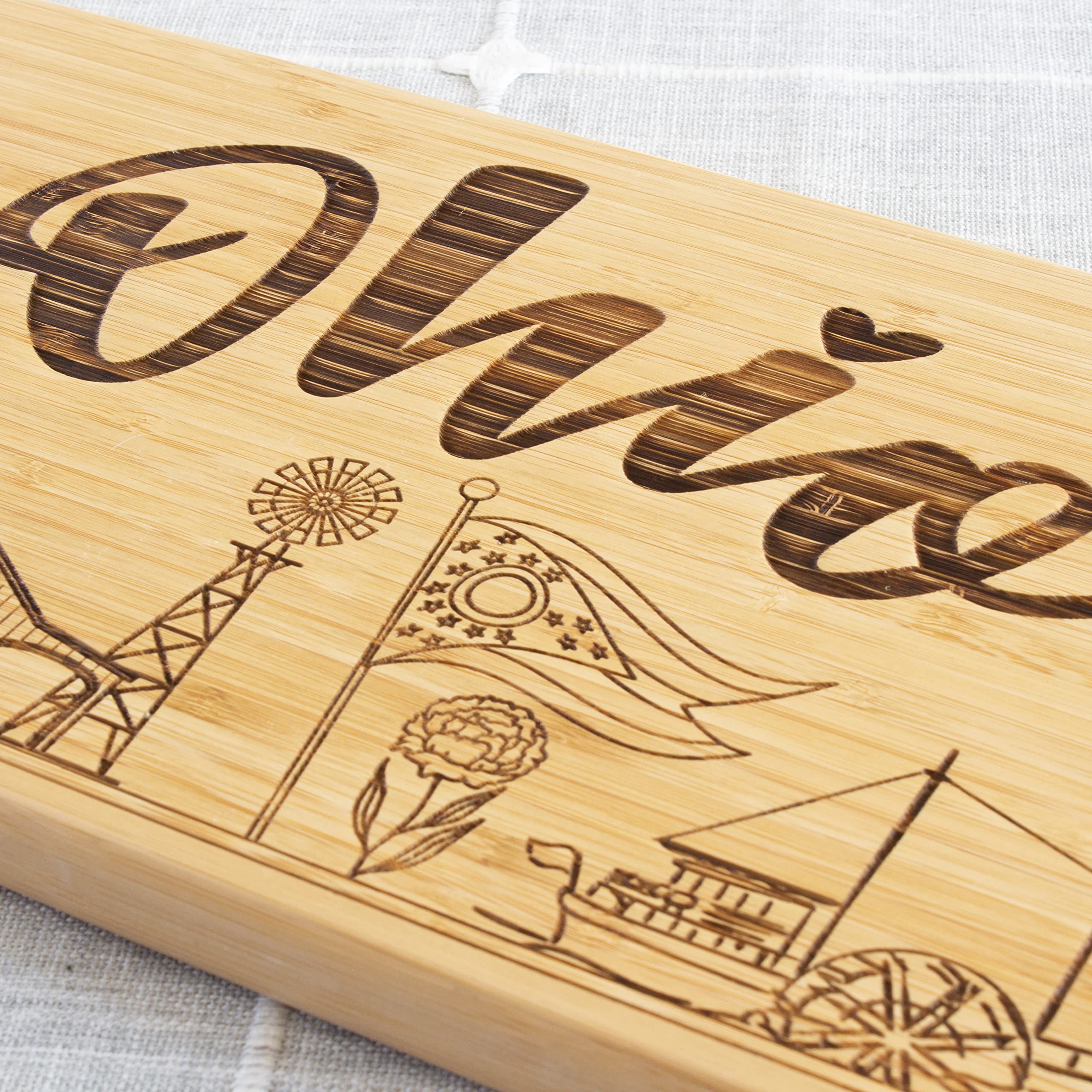 Totally Bamboo Ohio Extra-Large Charcuterie Board and Cheese Plate with Engraved Artwork, 30" x 8.5"