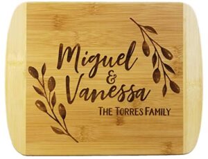 rustic wreath custom names wooden cutting board (thick) custom wedding gift engraved, serving tray | meat, vegetables, cheese | personalized real estate closing gifts for buyers, realtor new home gift