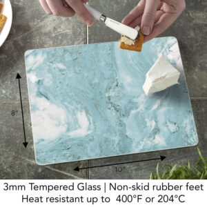 CounterArt Teal Quartz Design Decorative 3mm Heat Tolerant Tempered Glass Cutting Board 10” x 8” Manufactured in the USA Dishwasher Safe