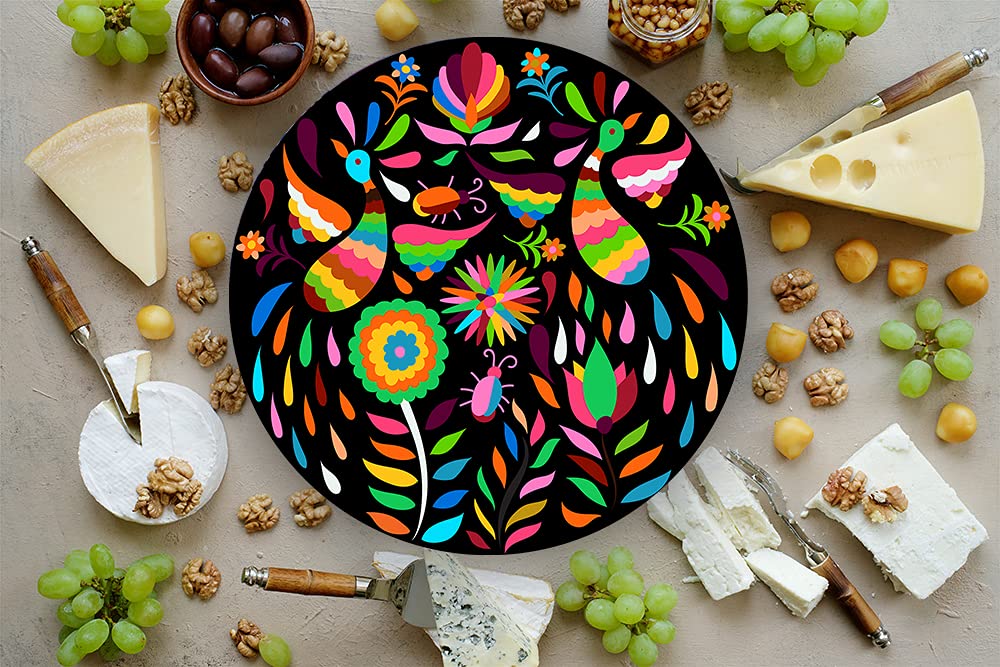 HASTA LA RAIZ | Mexican Handmade Cheese Board covered with resin. Ideal for Charcuterie Platter & Serving Tray. Model: Multicolored Tenango.