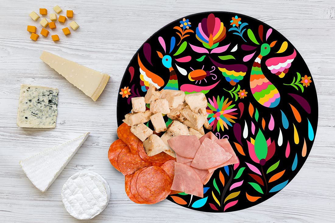 HASTA LA RAIZ | Mexican Handmade Cheese Board covered with resin. Ideal for Charcuterie Platter & Serving Tray. Model: Multicolored Tenango.