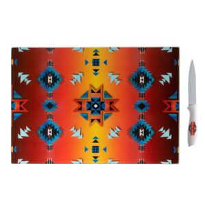 nu trendz southwest tempered glass cutting board, aztec chopping board for kitchen countertop decoration, scratch resistant, heat resistant, shatter resistant, dishwasher safe