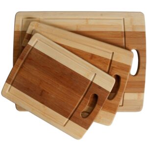 heim concept organic bamboo cutting boards 3pc set, various convenient sizes eco- friendly bamboo premium wood chopping board with drip groove