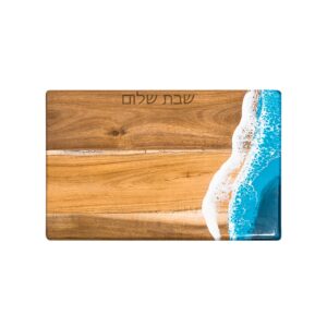 lynn & liana designs acacia challah boards, 18-inch length, ocean vibes