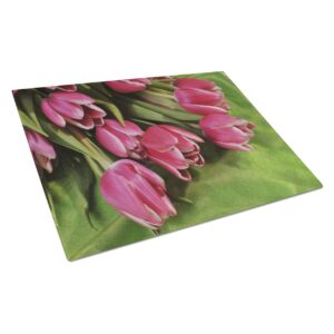 caroline's treasures aph5048lcb pink tulips glass cutting board large decorative tempered glass kitchen cutting and serving board large size chopping board