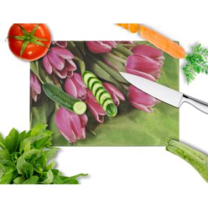 Caroline's Treasures APH5048LCB Pink Tulips Glass Cutting Board Large Decorative Tempered Glass Kitchen Cutting and Serving Board Large Size Chopping Board