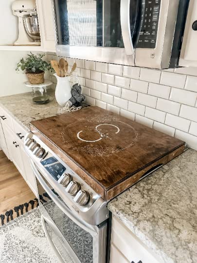 Josephine Thomas Home Personalized Noodle Board, Large Initial + Last Name, Stove Cover, Cooktop Cover, Warm Brown