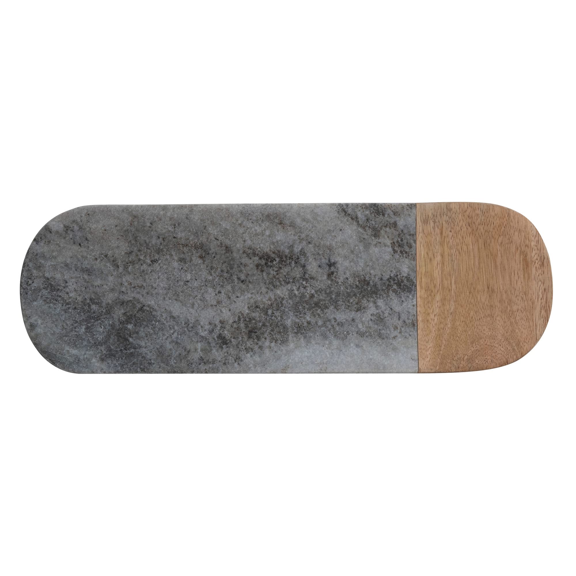 Creative Co-Op Modern 2-Tone Marble and Wood Serving, Black and Natural Cheese/Cutting Board, Gray