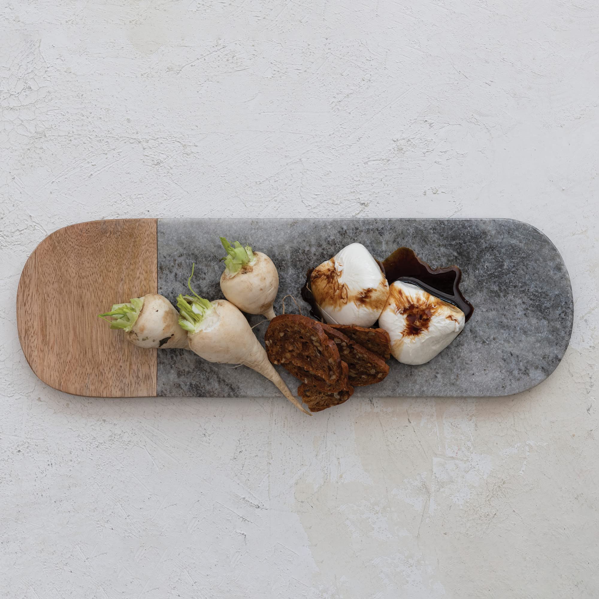 Creative Co-Op Modern 2-Tone Marble and Wood Serving, Black and Natural Cheese/Cutting Board, Gray