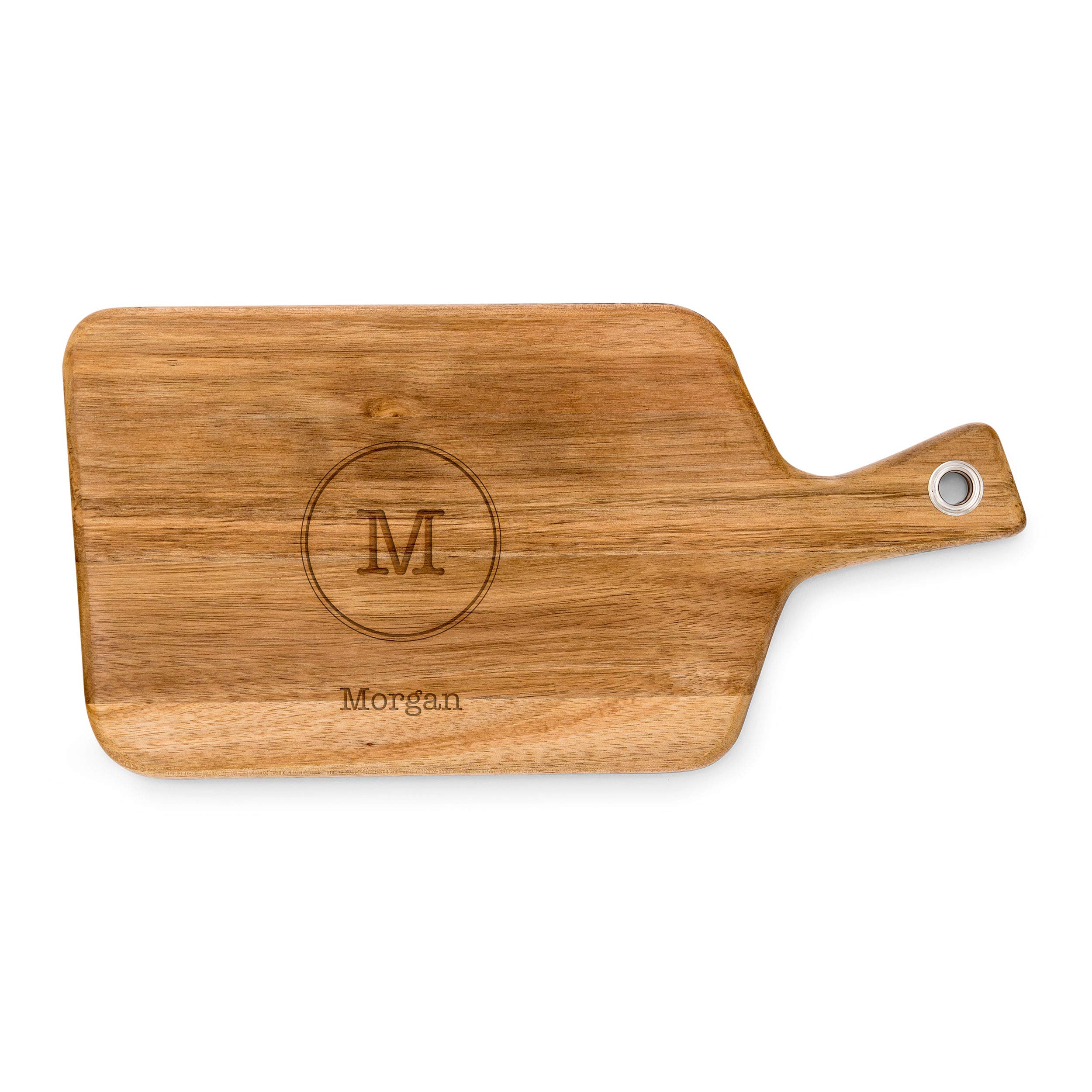 Weddingstar Personalized Wooden Paddle Cutting Board or Serving Board With Handle 13.5" x 6.5"- Circle Monogram Etching