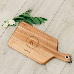 Weddingstar Personalized Wooden Paddle Cutting Board or Serving Board With Handle 13.5" x 6.5"- Circle Monogram Etching