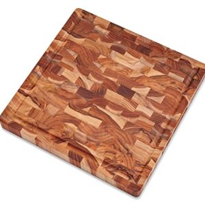 Weekolor, Square Butcher Block Cutting Board, Teak Wood End Grain, Thick Prep Station 14x14x1.5 in, Juice Groove, Reversible Charcuterie Board, Vegetable, Fruit, Bread Cheese Board