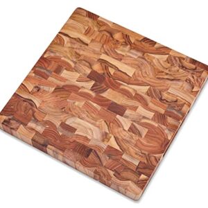 Weekolor, Square Butcher Block Cutting Board, Teak Wood End Grain, Thick Prep Station 14x14x1.5 in, Juice Groove, Reversible Charcuterie Board, Vegetable, Fruit, Bread Cheese Board