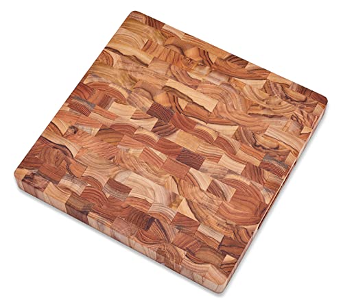 Weekolor, Square Butcher Block Cutting Board, Teak Wood End Grain, Thick Prep Station 14x14x1.5 in, Juice Groove, Reversible Charcuterie Board, Vegetable, Fruit, Bread Cheese Board