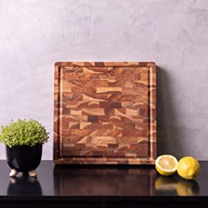 Weekolor, Square Butcher Block Cutting Board, Teak Wood End Grain, Thick Prep Station 14x14x1.5 in, Juice Groove, Reversible Charcuterie Board, Vegetable, Fruit, Bread Cheese Board