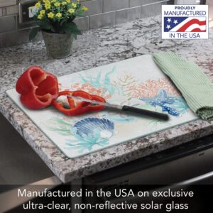 CounterArt Seaside 3mm Heat Tolerant Tempered Glass Cutting Board 15” x 12” Manufactured in the USA Dishwasher Safe