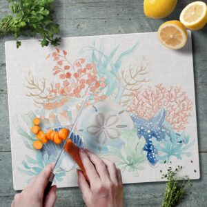 CounterArt Seaside 3mm Heat Tolerant Tempered Glass Cutting Board 15” x 12” Manufactured in the USA Dishwasher Safe