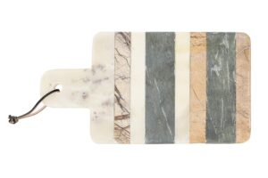 bloomingville marble cheese and cutting board with stripes and leather tie, multicolor