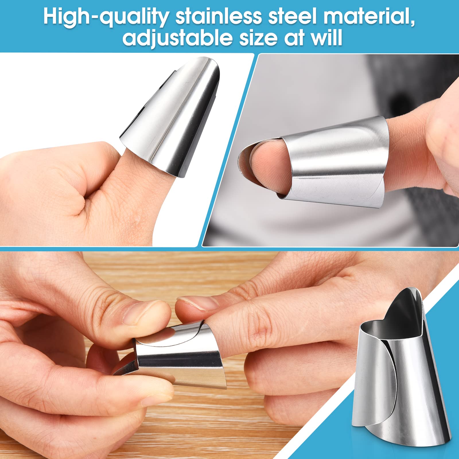 VYH Multifunctional Stainless Steel Finger Protector, Stainless Steel Cutting Protector, Multifunctional Tool For Peeling Beans, Chestnuts And Nuts, Adjustable Size Nail Protector. (10 Pieces)