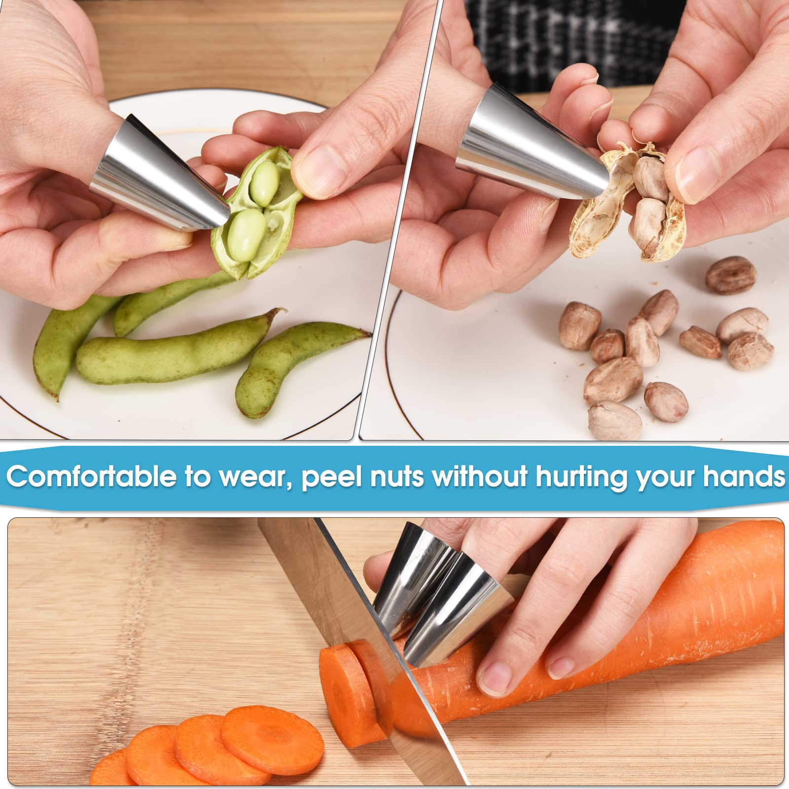 VYH Multifunctional Stainless Steel Finger Protector, Stainless Steel Cutting Protector, Multifunctional Tool For Peeling Beans, Chestnuts And Nuts, Adjustable Size Nail Protector. (10 Pieces)