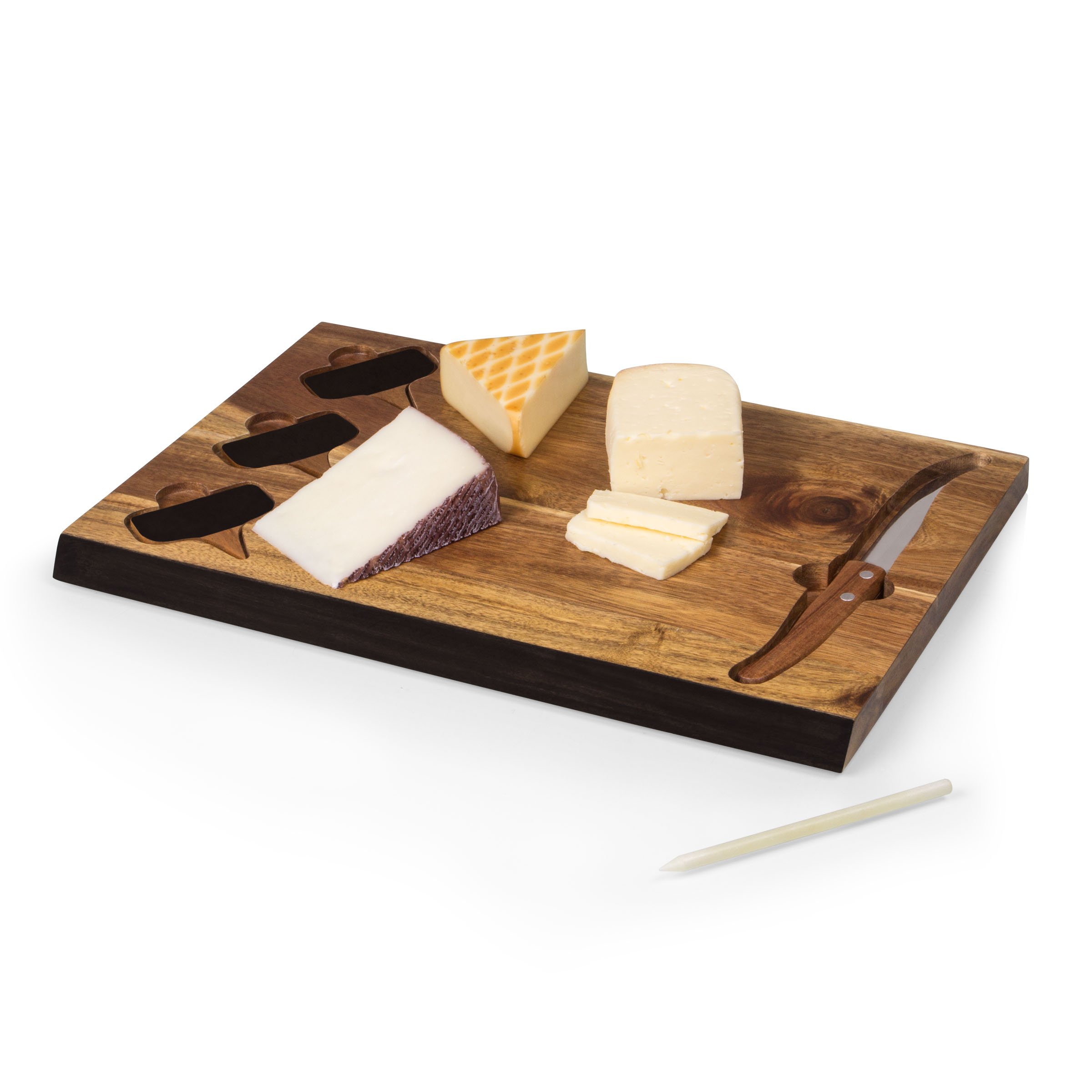 TOSCANA - A Picnic Time brand Delio Cheese Board and Knife Set, Charcuterie Board Set, Acacia Wood Cutting Board with Cheese Knife and Markers, (Acacia Wood)