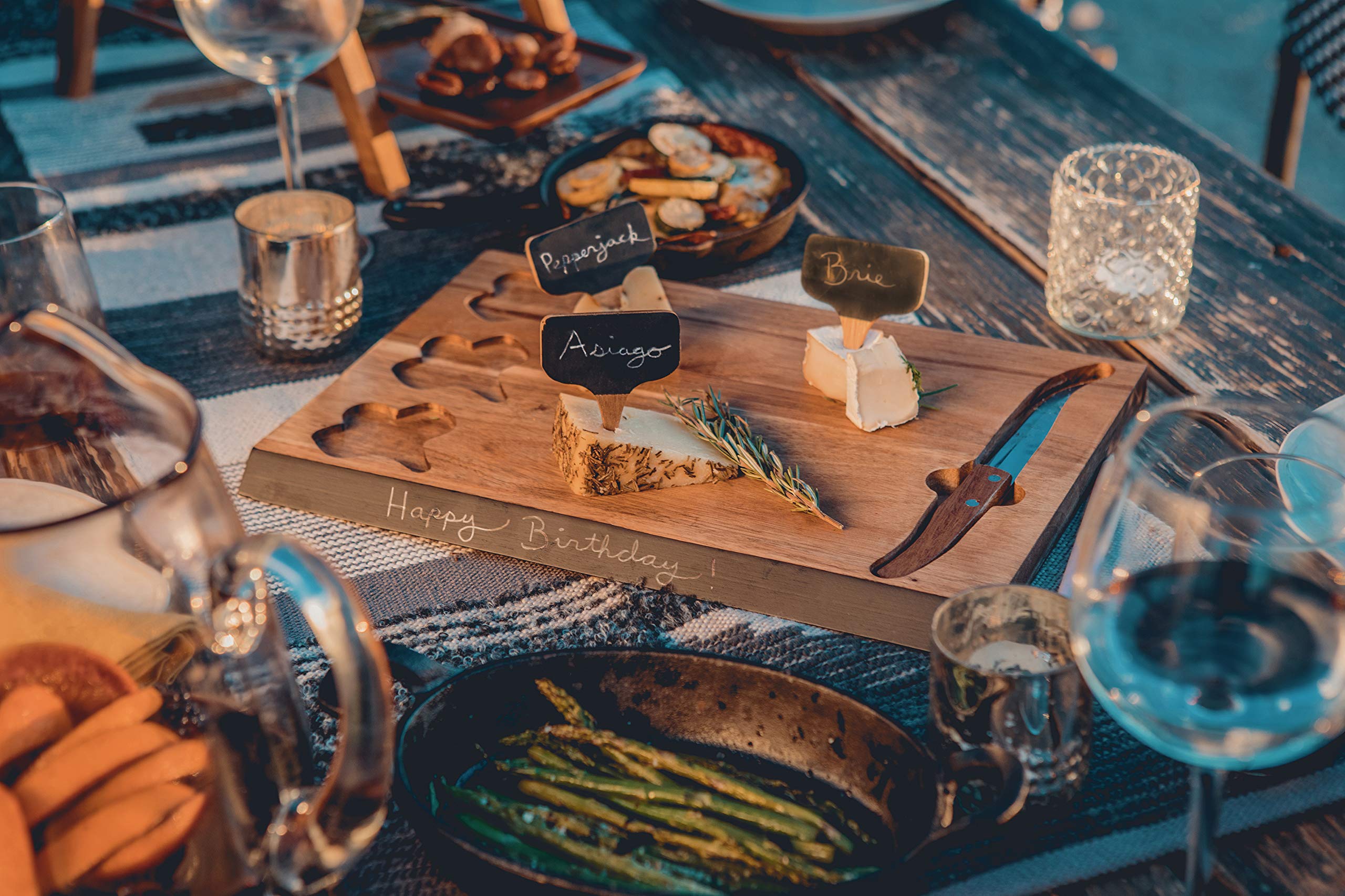 TOSCANA - A Picnic Time brand Delio Cheese Board and Knife Set, Charcuterie Board Set, Acacia Wood Cutting Board with Cheese Knife and Markers, (Acacia Wood)