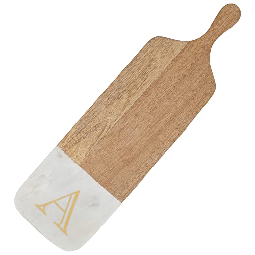 Mary Square Monogrammed A Gold Foil 20 x 6 Mango Serving Cutting Board with Handle